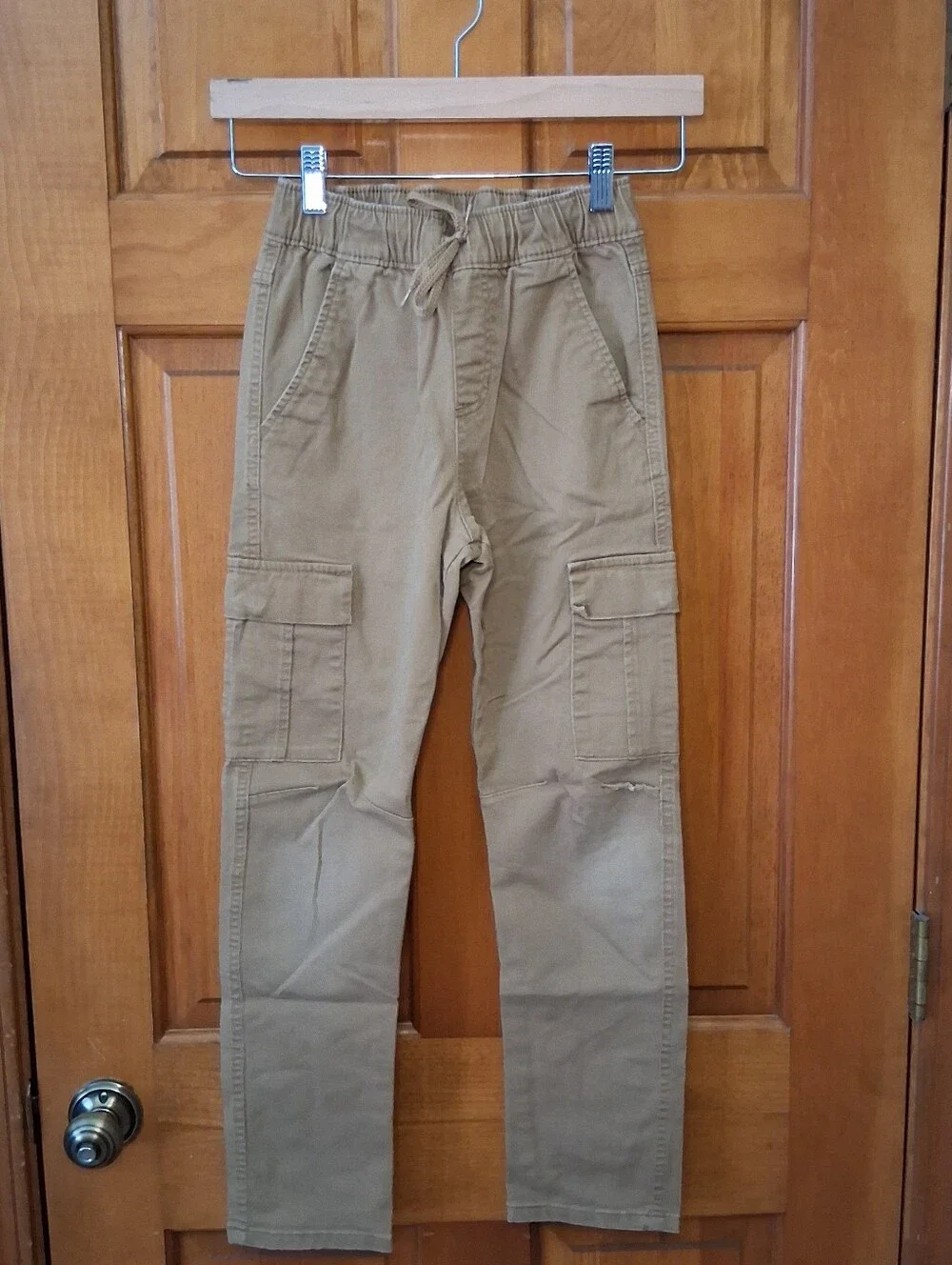 Boy's Tan Cargo Pants with Drawstring Waist